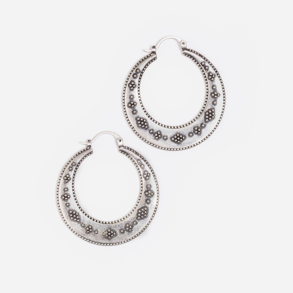 Johnny Was Silver-Tone Floral Hoop Earrings
